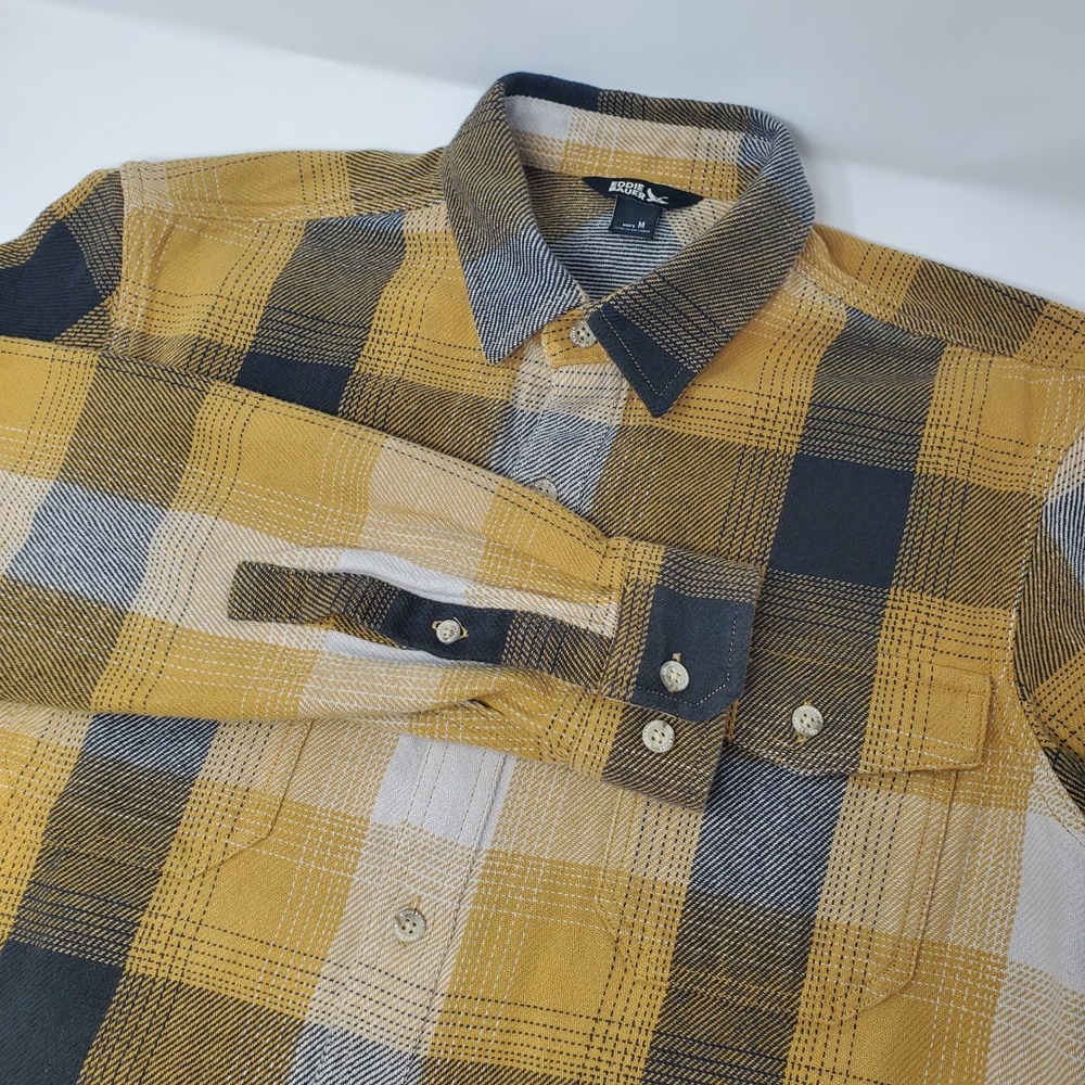 Eddie Bauer Flannel Shirt Mens M Yellow Black Long Sleeve Plaid Heavy Weight